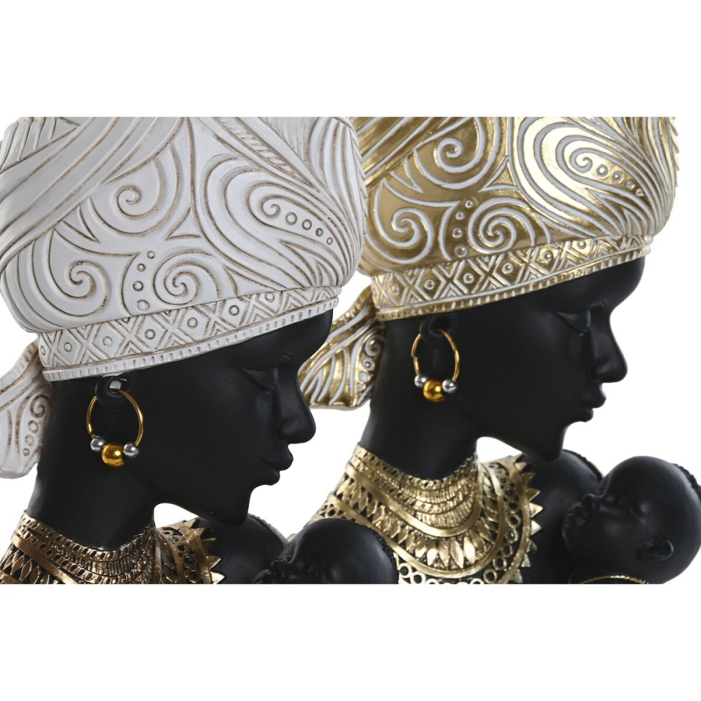 Deko-Figur Home ESPRIT Weiß Schwarz Gold Afrikanerin 15 x 9 x 25 cm (2 Stück)
