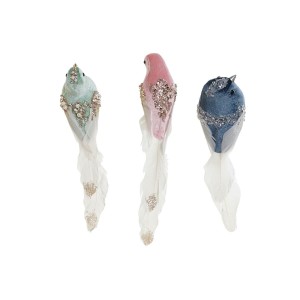 Weihnachtsschmuck DKD Home Decor Bunt Vogel 25 x 7 x 6 cm (3 Stück)