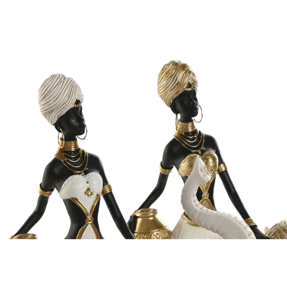 Deko-Figur Home ESPRIT Weiß Schwarz Gold Elefant Afrikanerin 21 x 11 x 32 cm (2 Stück)