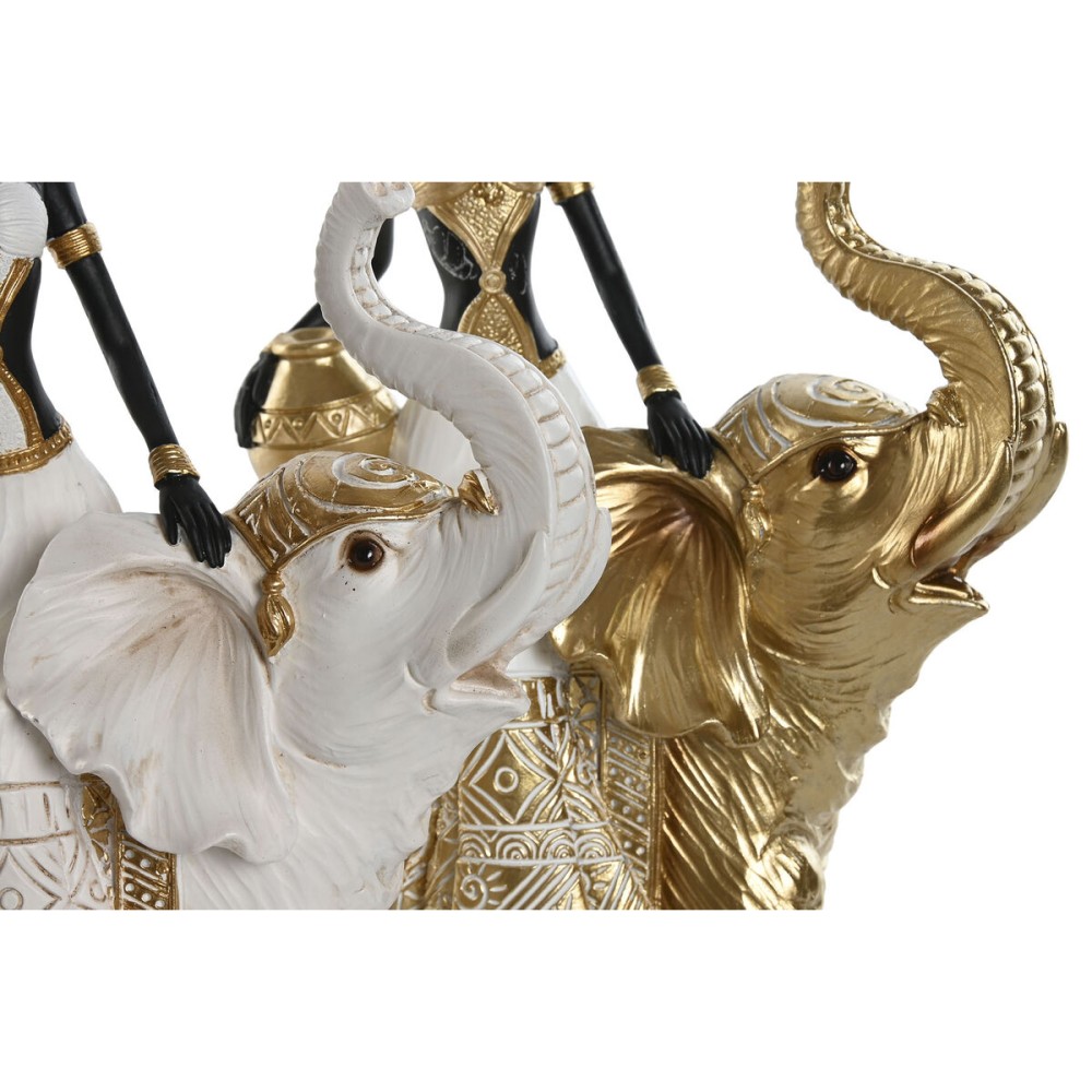 Deko-Figur Home ESPRIT Weiß Schwarz Gold Elefant Afrikanerin 21 x 11 x 32 cm (2 Stück)
