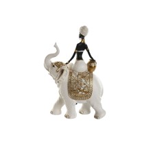 Deko-Figur Home ESPRIT Weiß Schwarz Gold Elefant Afrikanerin 21 x 11 x 32 cm (2 Stück)
