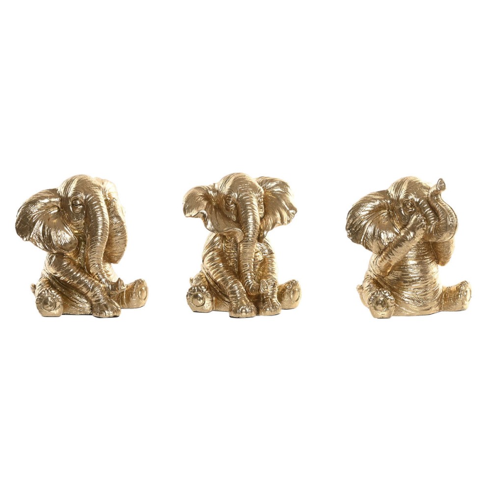 Deko-Figur Home ESPRIT Gold Elefant 13 x 12 x 14 cm (3 Stück)