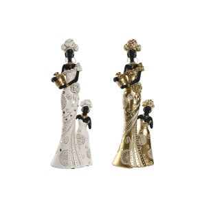 Deko-Figur Home ESPRIT Weiß Schwarz Gold Afrikanerin 10 x 7 x 31 cm (2 Stück)