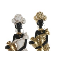 Deko-Figur Home ESPRIT Weiß Schwarz Gold Afrikanerin 10 x 7 x 31 cm (2 Stück)