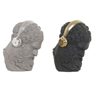 Deko-Figur Home ESPRIT Schwarz Grau Gold Silberfarben Kopfhörer 14 x 10 x 17 cm (2 Stück)