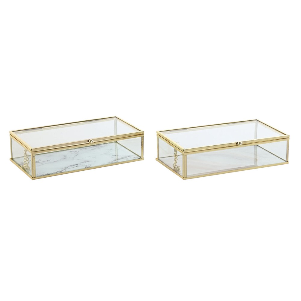 Boîte à bijoux DKD Home Decor Doré Métal Verre 20 x 11 x 5 cm 22 x 12 x 7 cm (2 Unités)