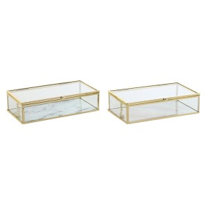 Box-Schmuckkästchen DKD Home Decor Gold Metall Kristall 20 x 11 x 5 cm 22 x 12 x 7 cm (2 Stück)