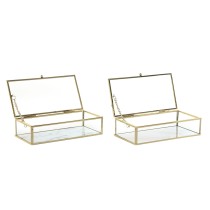 Boîte à bijoux DKD Home Decor Doré Métal Verre 20 x 11 x 5 cm 22 x 12 x 7 cm (2 Unités)