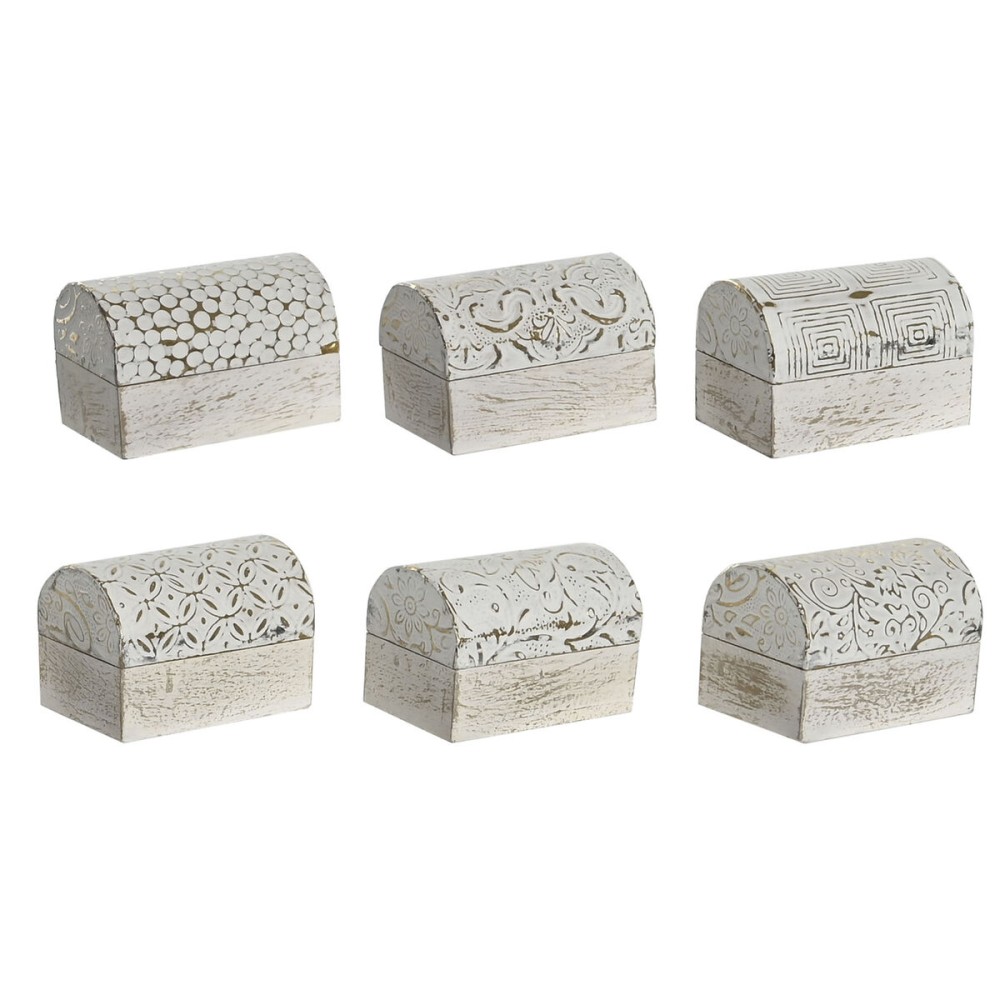 Box-Schmuckkästchen DKD Home Decor Weiß Gold Aluminium Mango-Holz 7,5 x 5,3 x 5,3 cm (6 Stück)