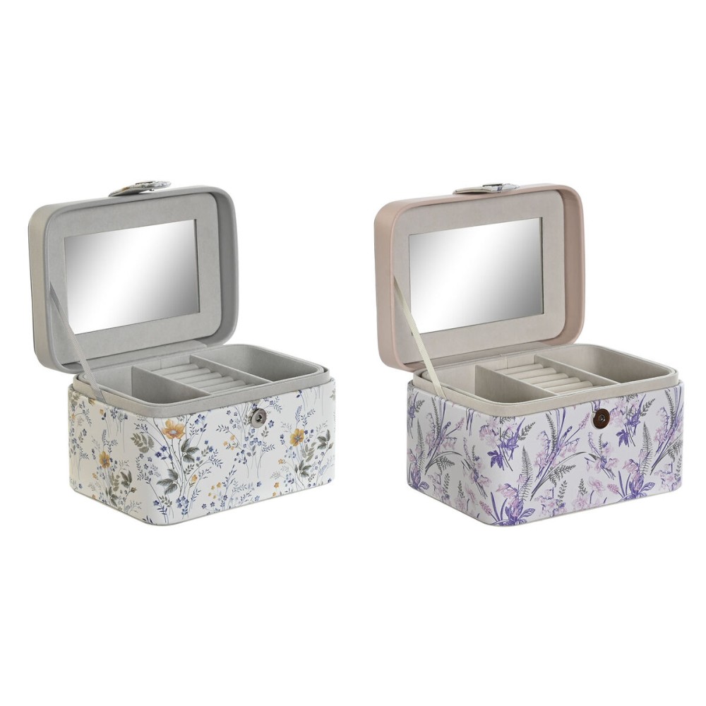 Box-Schmuckkästchen DKD Home Decor Weiß Grau Lila Hellrosa Polyurethan Spiegel 17 x 12 x 10 cm (2 Stück)