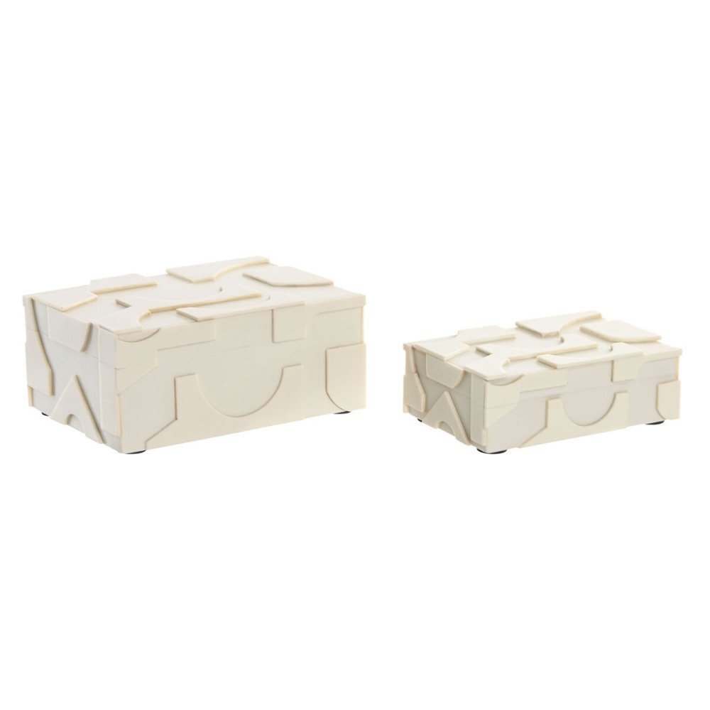 Box-Schmuckkästchen Home ESPRIT Weiß Harz Knochen 18 x 13 x 7,5 cm (2 Stücke)