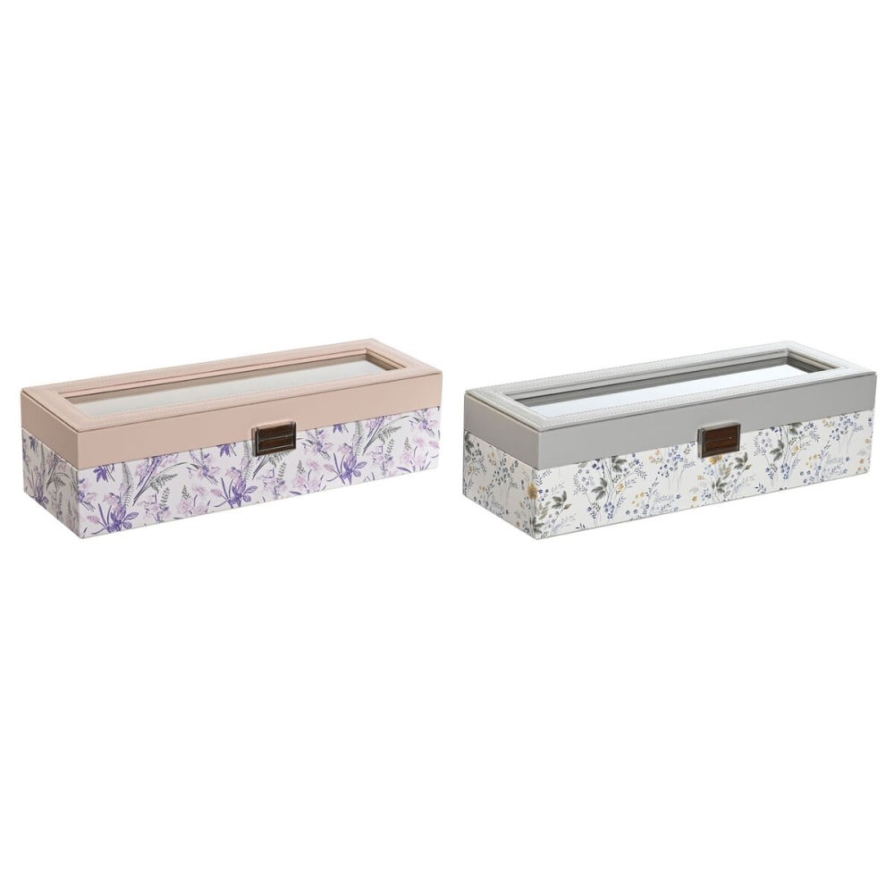 Uhrenbox DKD Home Decor Weiß Grau Lila Hellrosa Kristall 33 x 11 x 9 cm (2 Stück)
