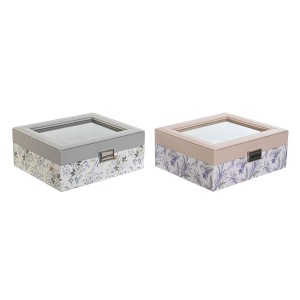 Uhrenbox DKD Home Decor Weiß Grau Lila Hellrosa PVC Kristall 22,5 x 19,5 x 9,5 cm (2 Stück)