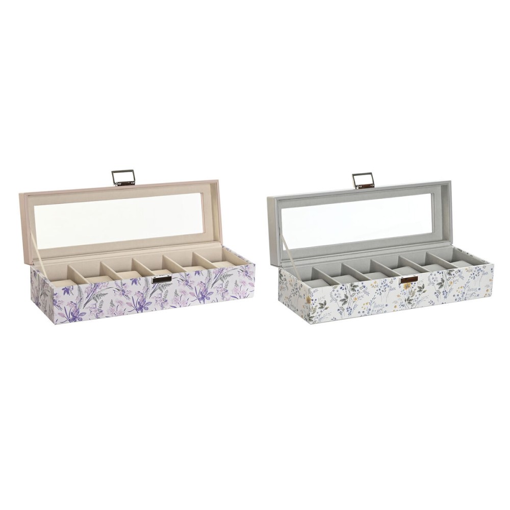 Box for watches DKD Home Decor White Grey Lilac Light Pink Crystal 33 x 11 x 9 cm (2 Units)