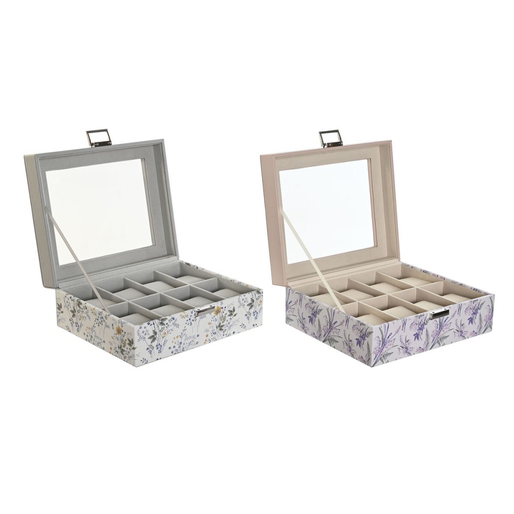 Box for watches DKD Home Decor White Grey Lilac Light Pink PVC Crystal 22,5 x 19,5 x 9,5 cm (2 Units)