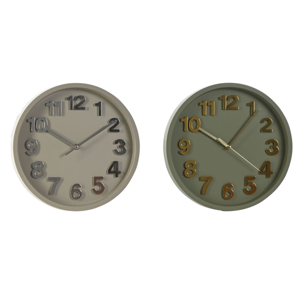 Horloge Murale Home ESPRIT Vert Gris PVC Urbaine 30 x 4 x 30 cm (2 Unités)