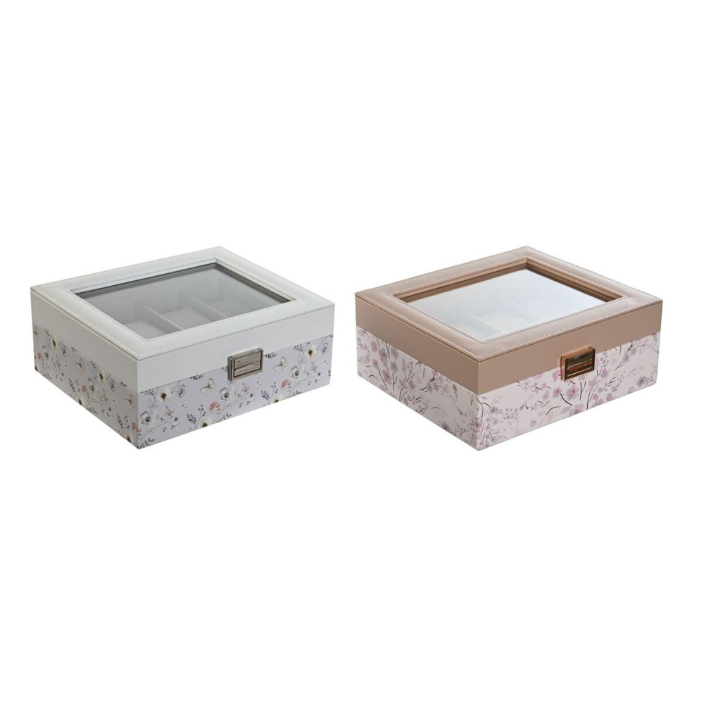 Uhrenbox DKD Home Decor Blau Hellrosa Kristall 22,5 x 19,5 x 9,5 cm (2 Stück)