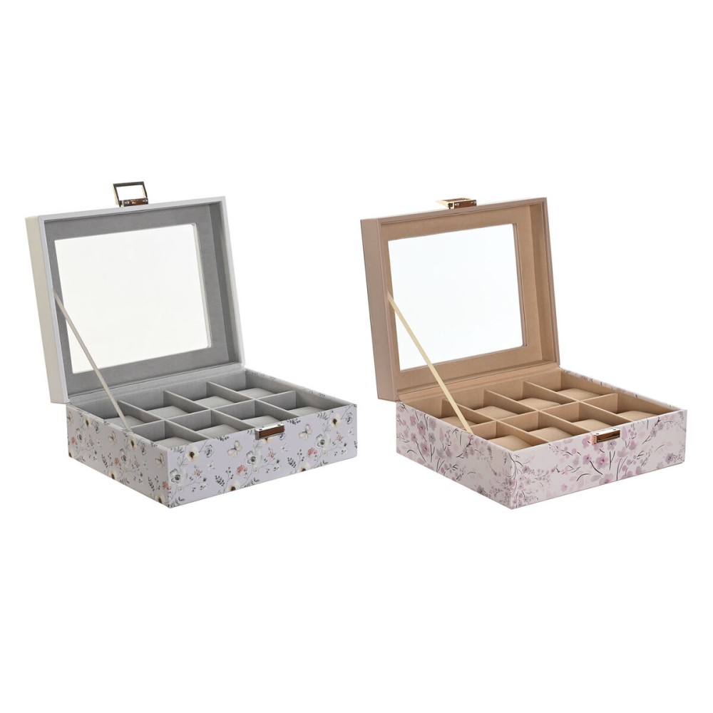 Uhrenbox DKD Home Decor Blau Hellrosa Kristall 22,5 x 19,5 x 9,5 cm (2 Stück)