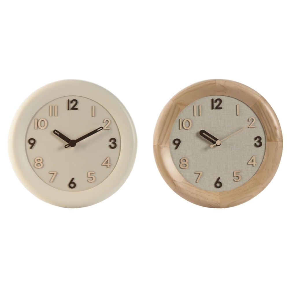 Wall Clock Home ESPRIT Beige Natural Wood 30 x 5 x 30 cm (2 Units)