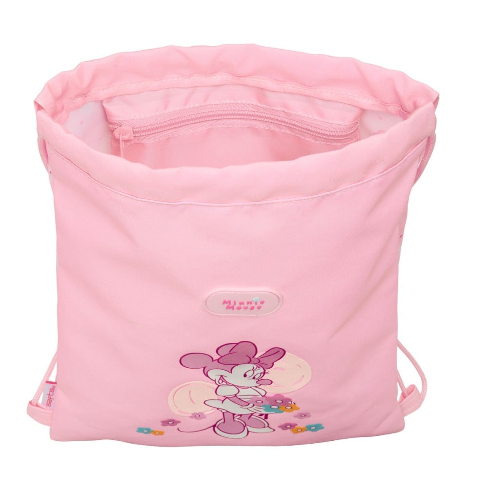 Rucksacktasche mit Bändern Minnie Mouse Baby Rosa 26 x 34 x 1 cm
