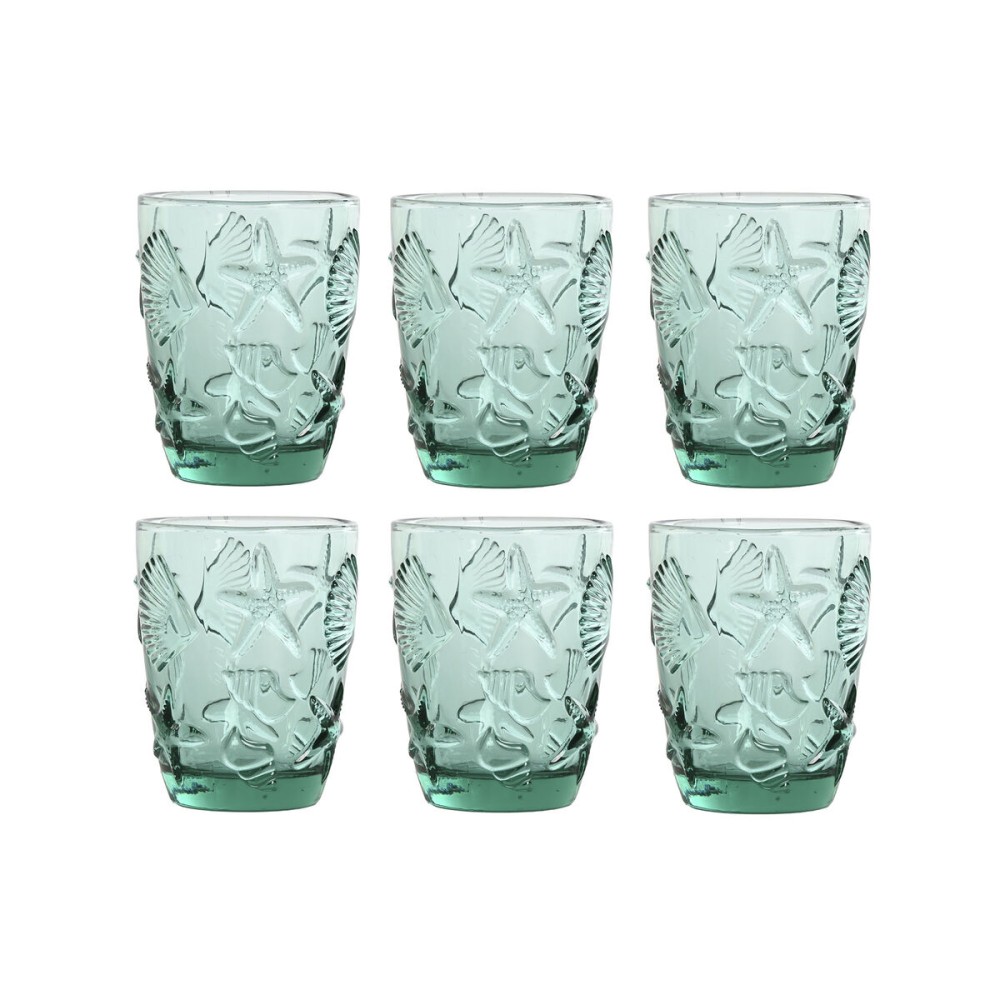 Set de Verres Home ESPRIT Turquoise Verre méditerranéen Avec relief 290 ml (6 Unités)