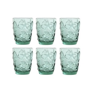 Set de Verres Home ESPRIT Turquoise Verre méditerranéen Avec relief 290 ml (6 Unités)