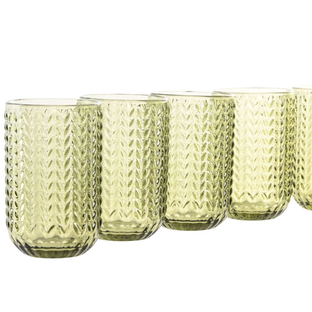 Set de Verres Home ESPRIT Vert Verre Avec relief 420 ml (6 Unités)