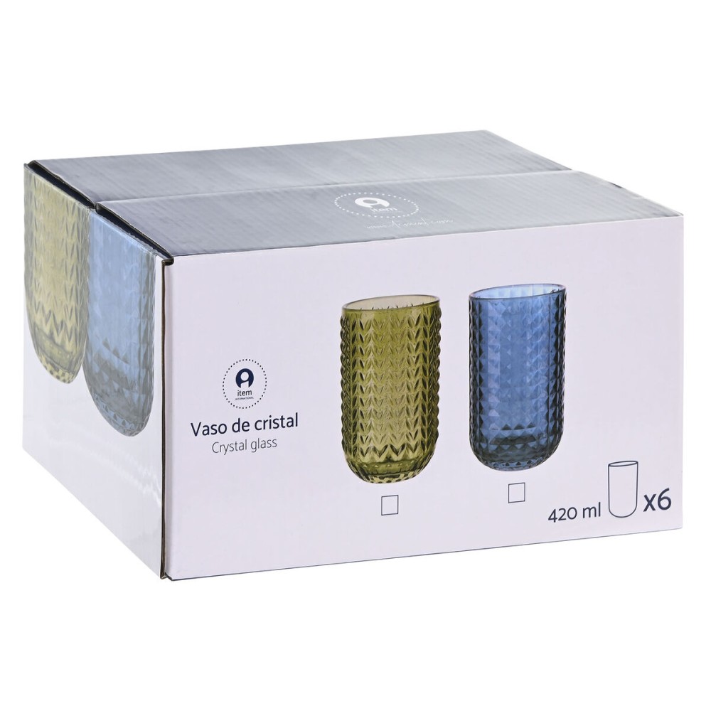 Gläserset Home ESPRIT grün Kristall Mit Relief 420 ml (6 Stück)