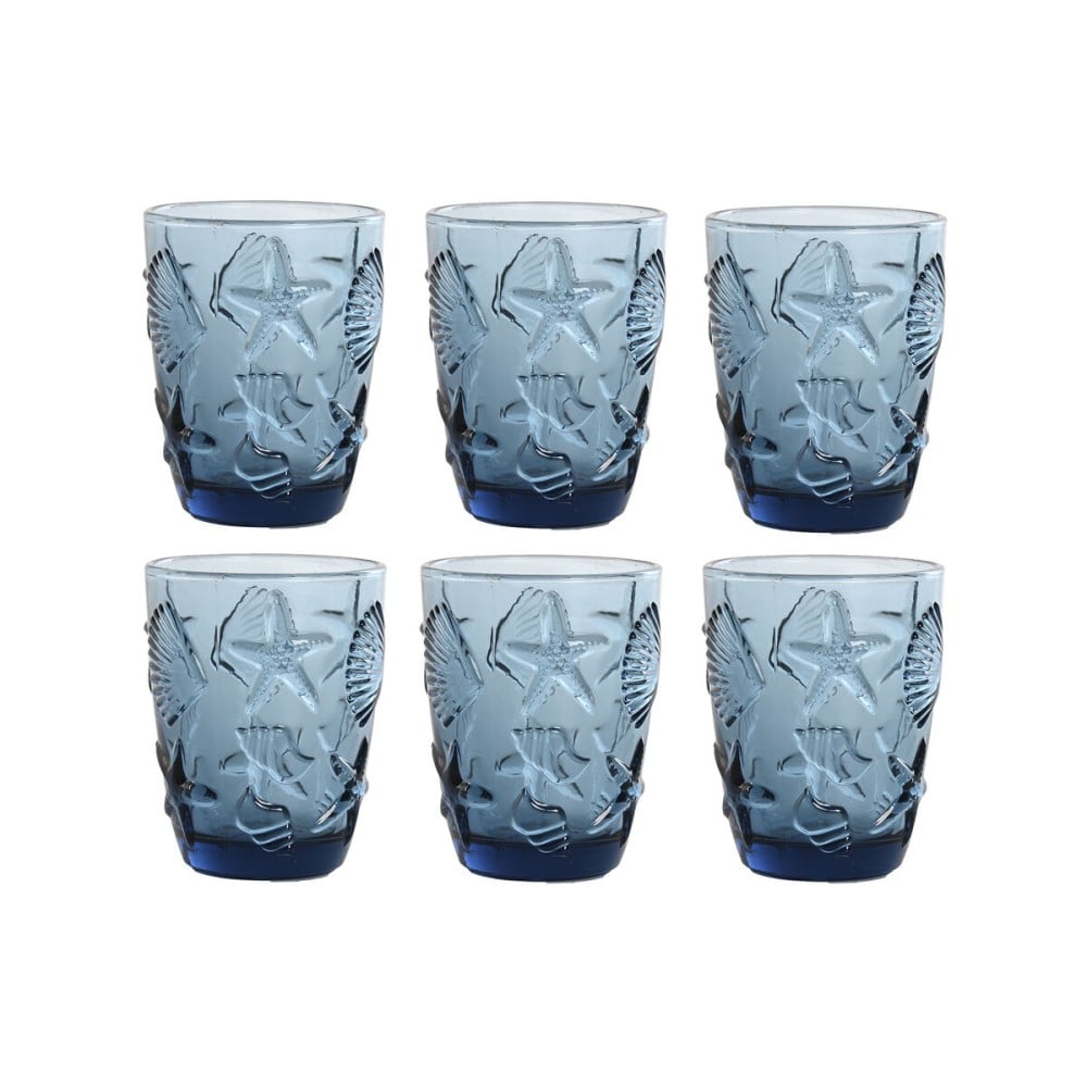 Gläserset Home ESPRIT Blau Kristall Mediterraner Mit Relief 290 ml (6 Stück)