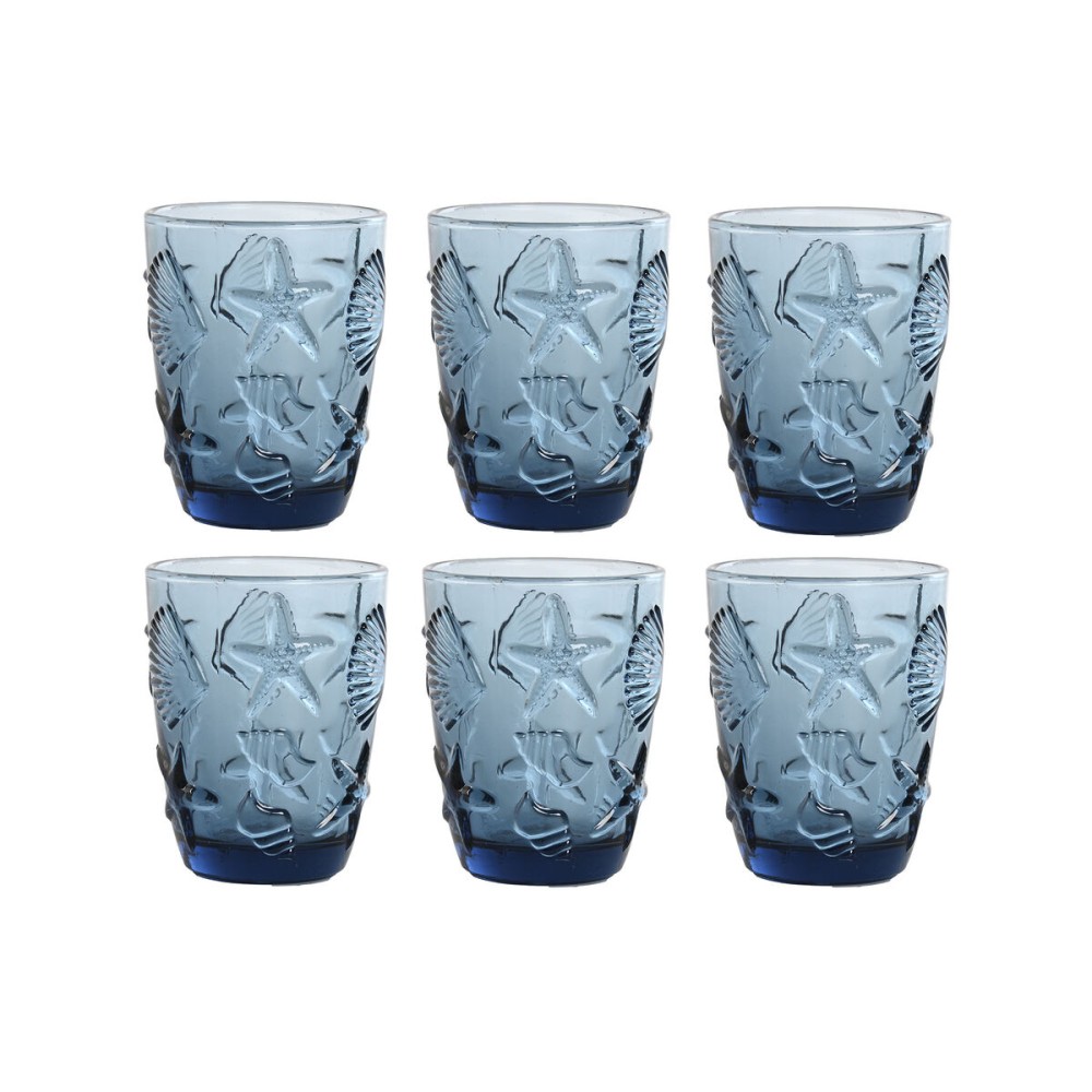 Set de Verres Home ESPRIT Bleu Verre méditerranéen Avec relief 290 ml (6 Unités)