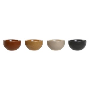 Schüssel Home ESPRIT Beige Grau Senf Terrakotta Steingut Scandi 480 ml 14 x 14 x 7,5 cm (4 Stück)