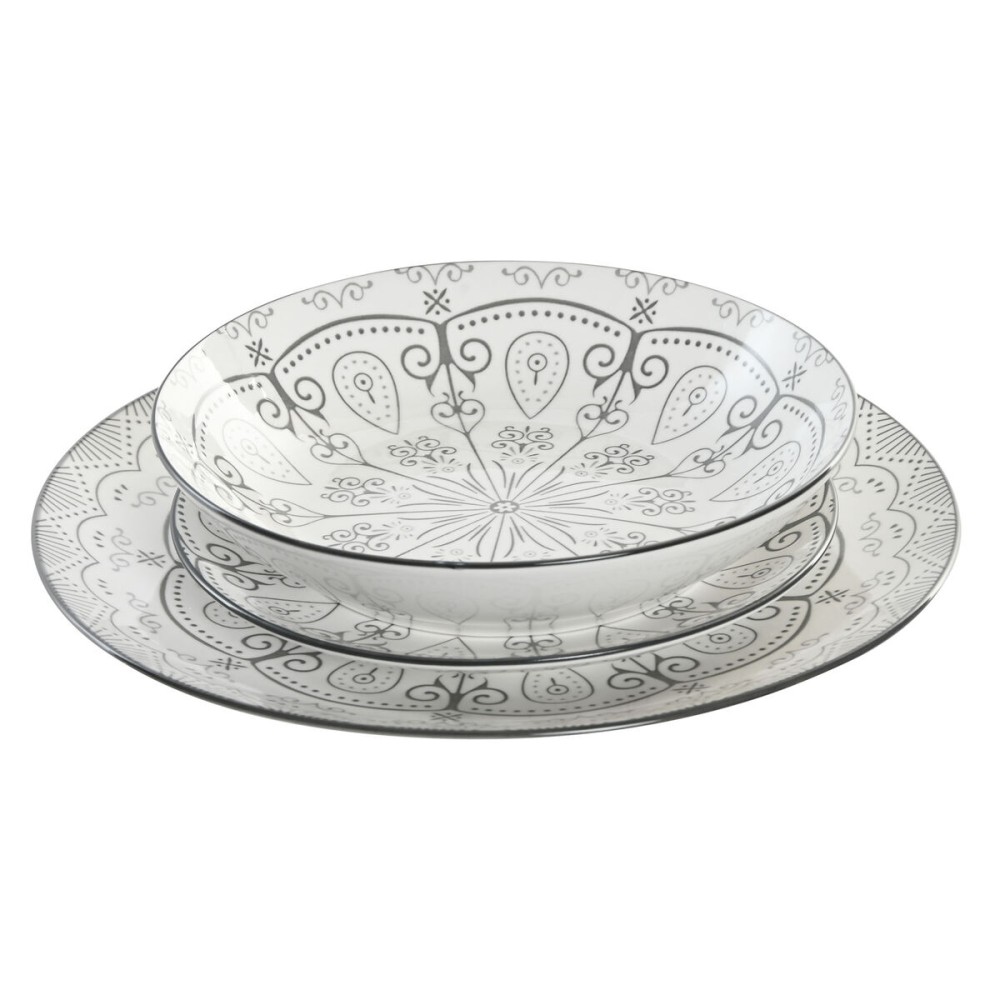 Tableware Home ESPRIT Light grey Porcelain Scandi 18 Pieces