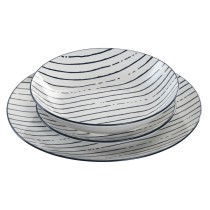 Tableware Home ESPRIT Blue Porcelain Stripes Mediterranean 18 Pieces