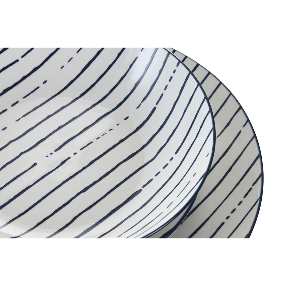Tableware Home ESPRIT Blue Porcelain Stripes Mediterranean 18 Pieces