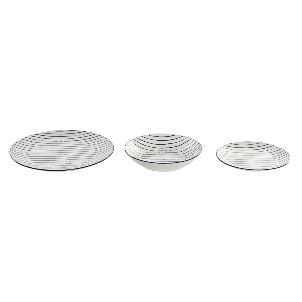 Tableware Home ESPRIT Blue Porcelain Stripes Mediterranean 18 Pieces