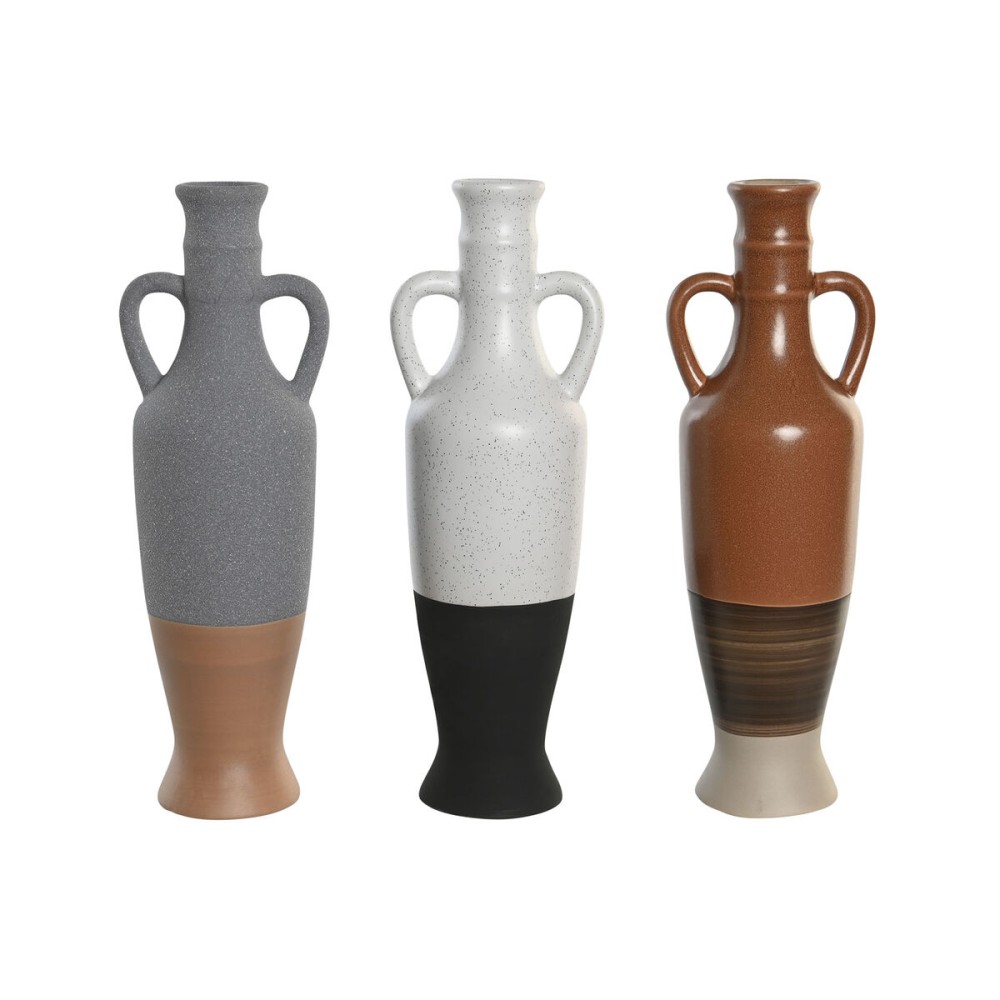 Vase DKD Home Decor Weiß Grau Terrakotta Porzellan 9,6 x 9 x 28,6 cm 9,6 x 9 x 29 cm (3 Stück)