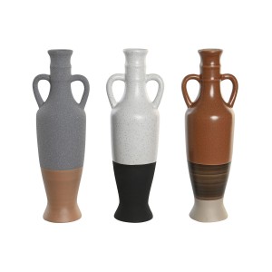 Vase DKD Home Decor Weiß Grau Terrakotta Porzellan 9,6 x 9 x 28,6 cm 9,6 x 9 x 29 cm (3 Stück)