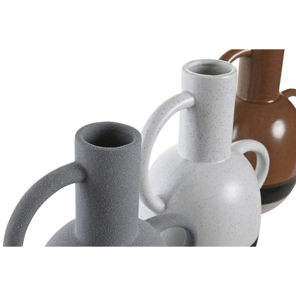 Vase DKD Home Decor Weiß Grau Terrakotta Porzellan 19,5 x 12 x 22,6 cm (3 Stück)