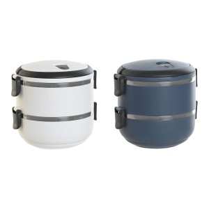 Lunchbox DKD Home Decor Blau Weiß Dunkelgrau Edelstahl Polypropylen 1,5 L (2 Stück)