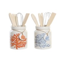 Pot for Kitchen Utensils DKD Home Decor Metal Dolomite MDF Wood 12 x 12 x 22 cm (2 Units)