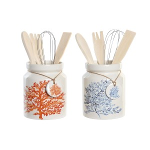 Pot for Kitchen Utensils DKD Home Decor Metal Dolomite MDF Wood 12 x 12 x 22 cm (2 Units)