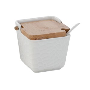 Zuckerdose Home ESPRIT Weiß natürlich Bambus Porzellan 10,5 x 9 x 9 cm