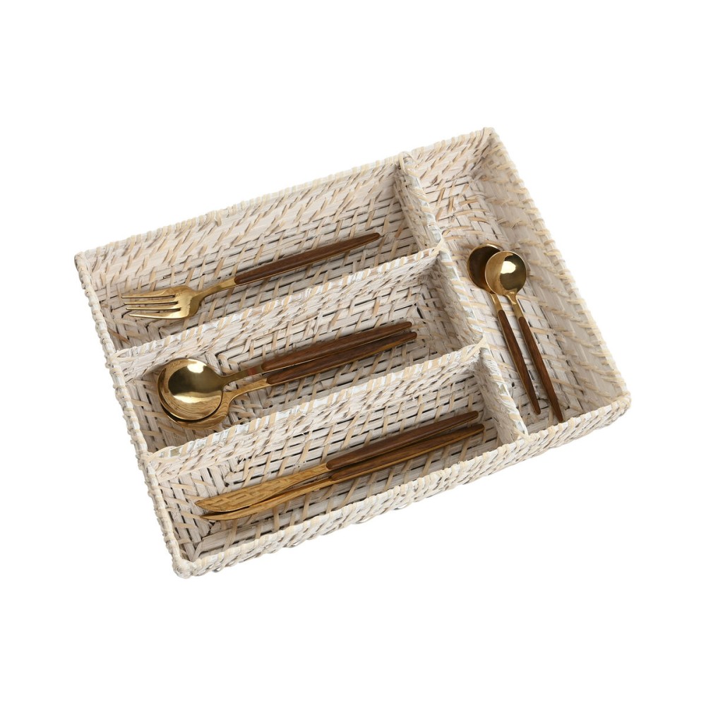 Cutlery Organiser Home ESPRIT White Natural Bamboo 34 x 24 x 6 cm