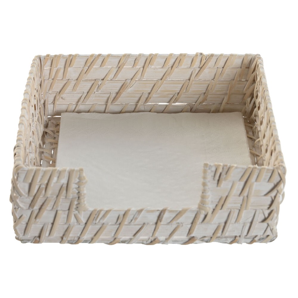Napkin holder Home ESPRIT White Natural Bamboo Rattan 18 x 18 x 6 cm