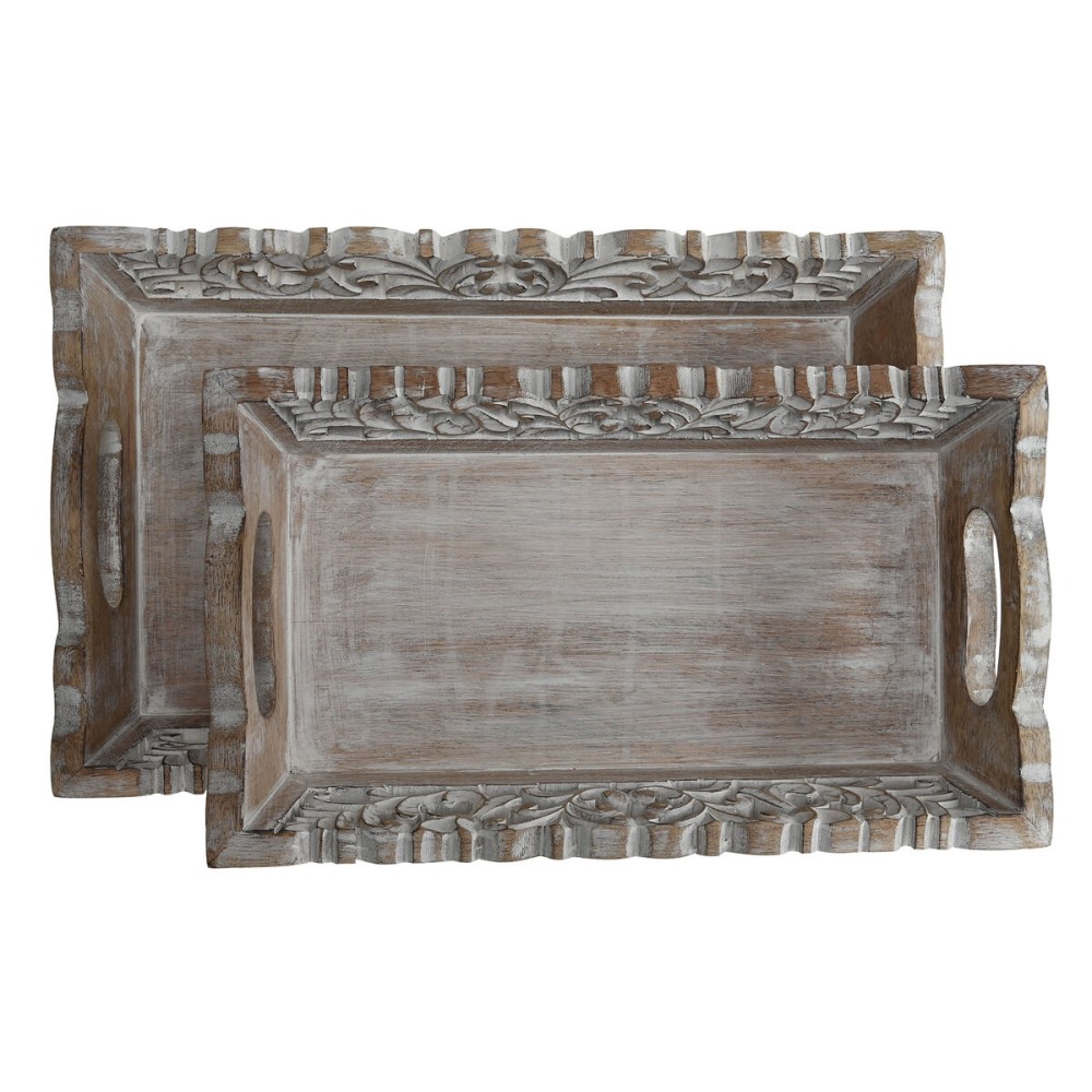 Set of trays Home ESPRIT White Natural Mango wood 40,5 x 25,5 x 6,5 cm (2 Units)