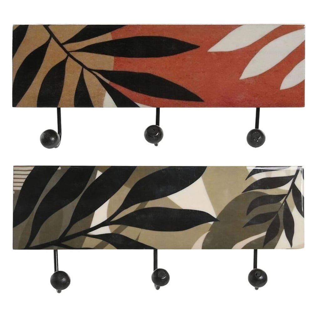 Wandgarderobe DKD Home Decor Bunt Eisen Mango-Holz Tropical Pflanzenblatt Lackierung 38 x 5 x 18 cm (2 Stück)