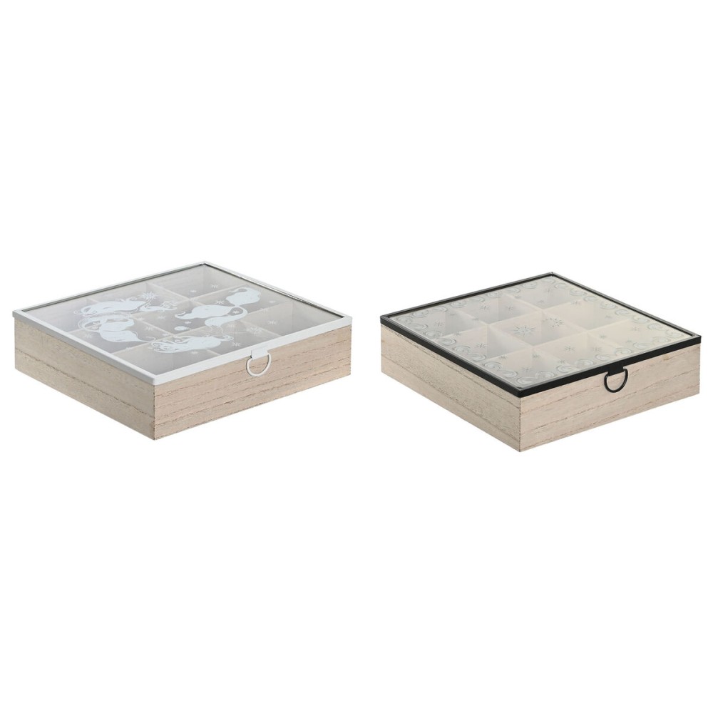 Teebox DKD Home Decor Blau Weiß Schwarz natürlich Metall Kristall Holz MDF 24 x 24 x 6,5 cm (2 Stück)