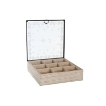 Teebox DKD Home Decor Blau Weiß Schwarz natürlich Metall Kristall Holz MDF 24 x 24 x 6,5 cm (2 Stück)