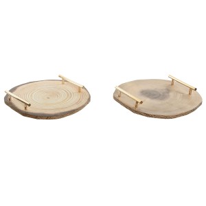 Tischdekoration Home ESPRIT Braun Gold Metall Holz MDF 30 x 30 x 4 cm (2 Stück)