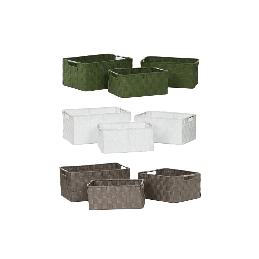 Korb-Set Home ESPRIT grün Grau Creme Metall Polypropylen 38 x 28 x 17 cm 3 Stücke (3 Stück)